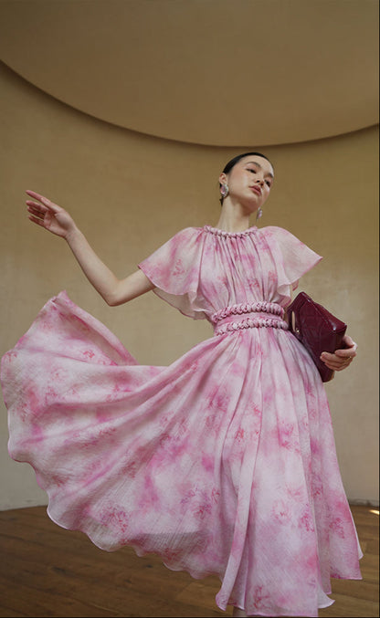 LE VENT&TES AILES Sakura Tencel Smudge Slip Skirt Loose Top Handmade-BECCA