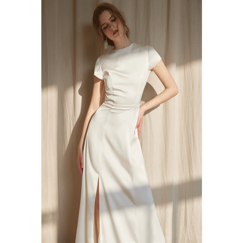 GOUDIN bridal short sleeves slim light luxury new evening dress -TIAM.