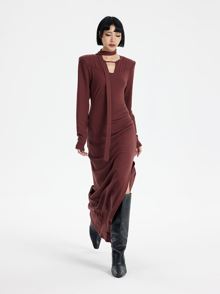 TINY IN lace-up cut-out waist slit maxi dress-MOTO