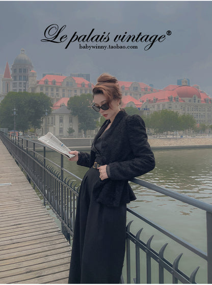 Le Palais Vintage puff sleeve wool roll slim fit jacket-JIMP