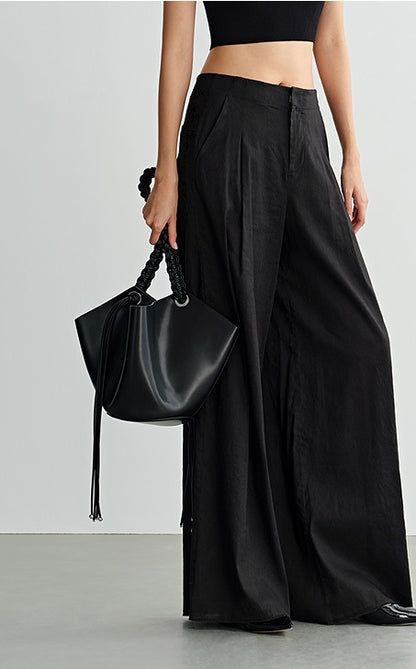 COMME MOI  Summer Waist Pressed Pleated Wide-leg Black Pants - SINS.