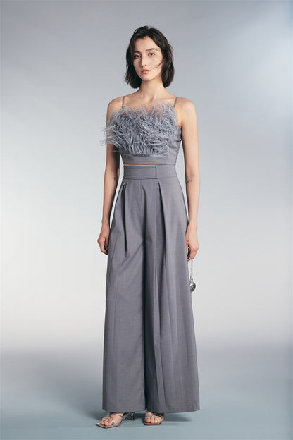 PURITY High Aesthetic gray feather camisole top pants- Dami