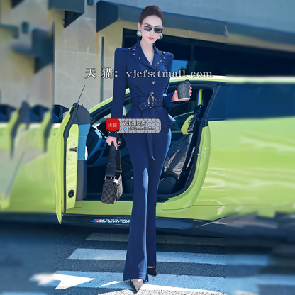 VJE Suit  New Small Skirt OL Jacket Micro Flared Pants Two-Piece Set-HIHI