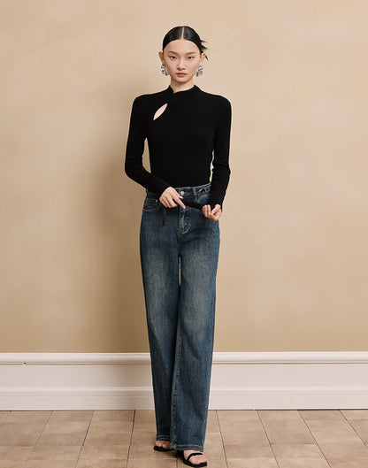 HECO Stand Collar red black white apricot Slim Bottom top Spring - treat.