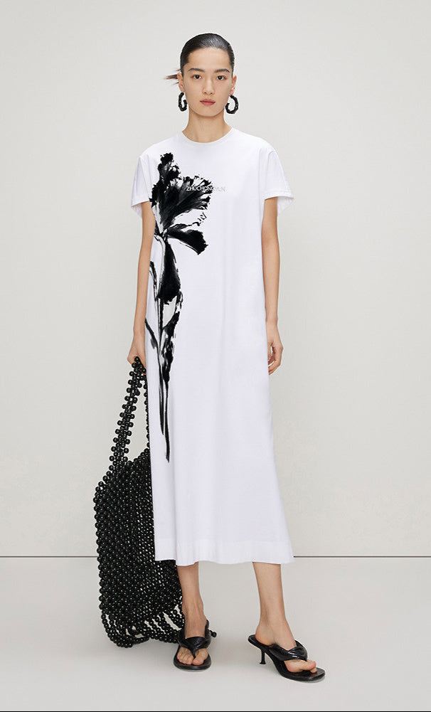 ZHUCHONGYUN ink print loose straight cotton dress-LUX.