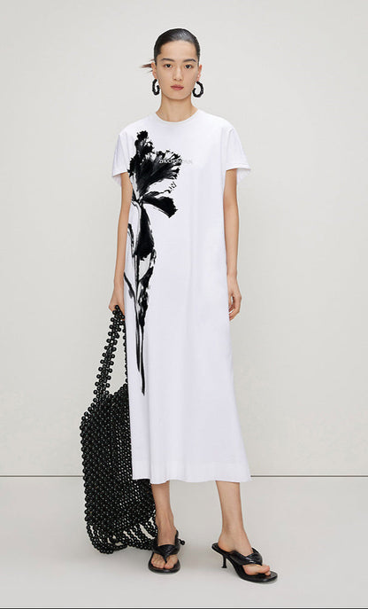 ZHUCHONGYUN ink print loose straight cotton dress-LUX.