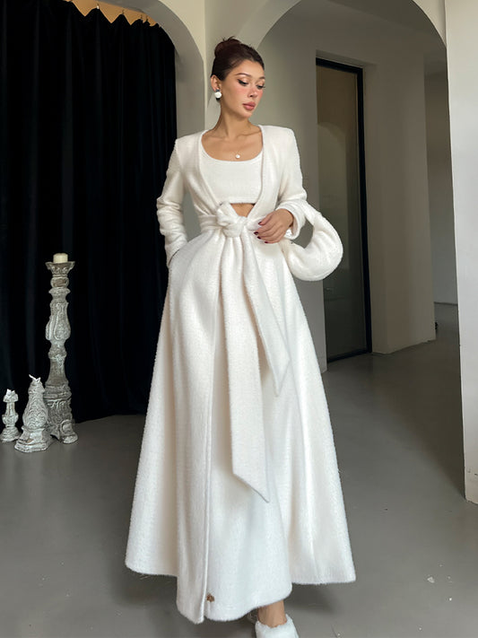 Le Palais Vintage Luxury Soft Slim Plush Drape Wrap  Long White and Pink Dress-Hazel