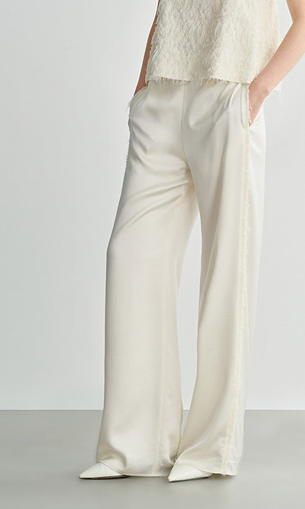 COMME MOI summer texture stitched satin straight-leg pants - ELIZABETH.