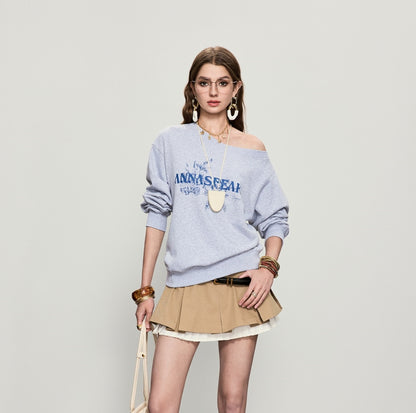 ANNASPEAK crew neck mottled distressed printed sweatshirt-PAMP.