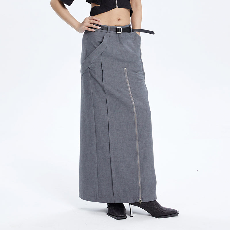 TINY IN zippered slit long straight legs structured seams low waist skirt -TENDO