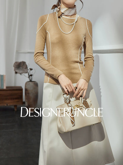 DGU| Camel sweater contrasting design light luxury niche inner with a slim knitted top - Stephanie.