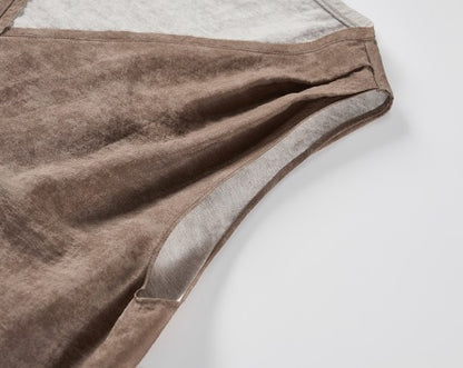 COMME MOI summer sleeveless V-neck drawstring brown dress - FRANK.