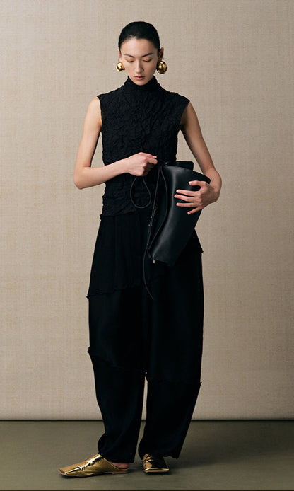ZHUCHONGYUN black pleated three-dimensional divider tapered trousers-HYSE.