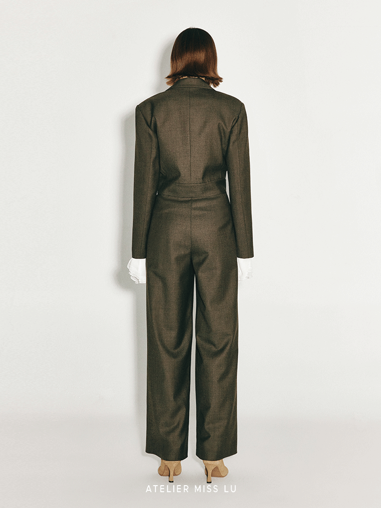 ATELIER MISS LU Lapel Suit Wool Wide-leg Jumpsuit - RICK.