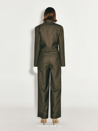 ATELIER MISS LU Lapel Suit Wool Wide-leg Jumpsuit - RICK.