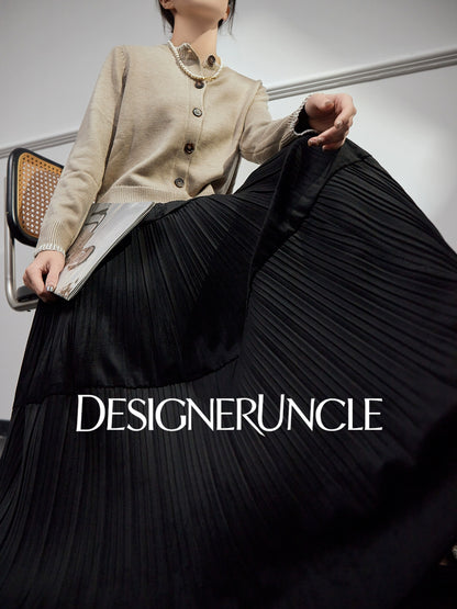 DGU "Lanmo" black high-waisted new pleated long skirt looks slim and versatile - Charles.