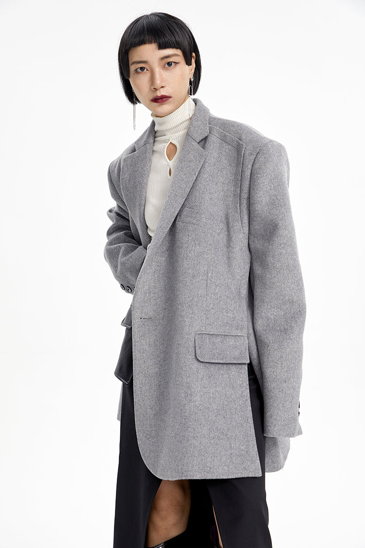 TINY IN misplaced silhouette wool women's midi grey coat -YAMO