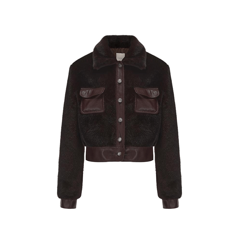 ATELIER MISS LU Vintage Pocket Stitched Faux Fur Short Jacket - HONEY.