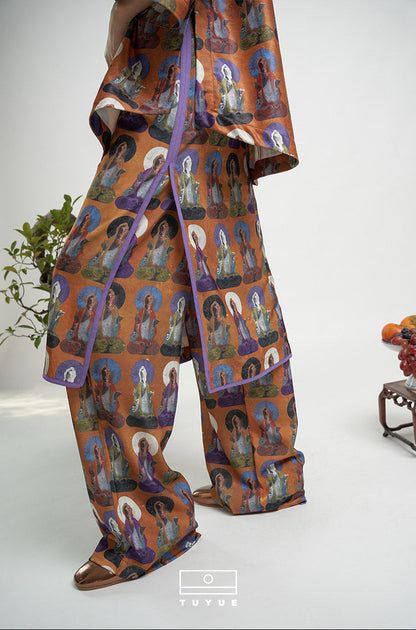 TUYUE Dunhuang mural satin print suit wide-leg pants- NICKY.