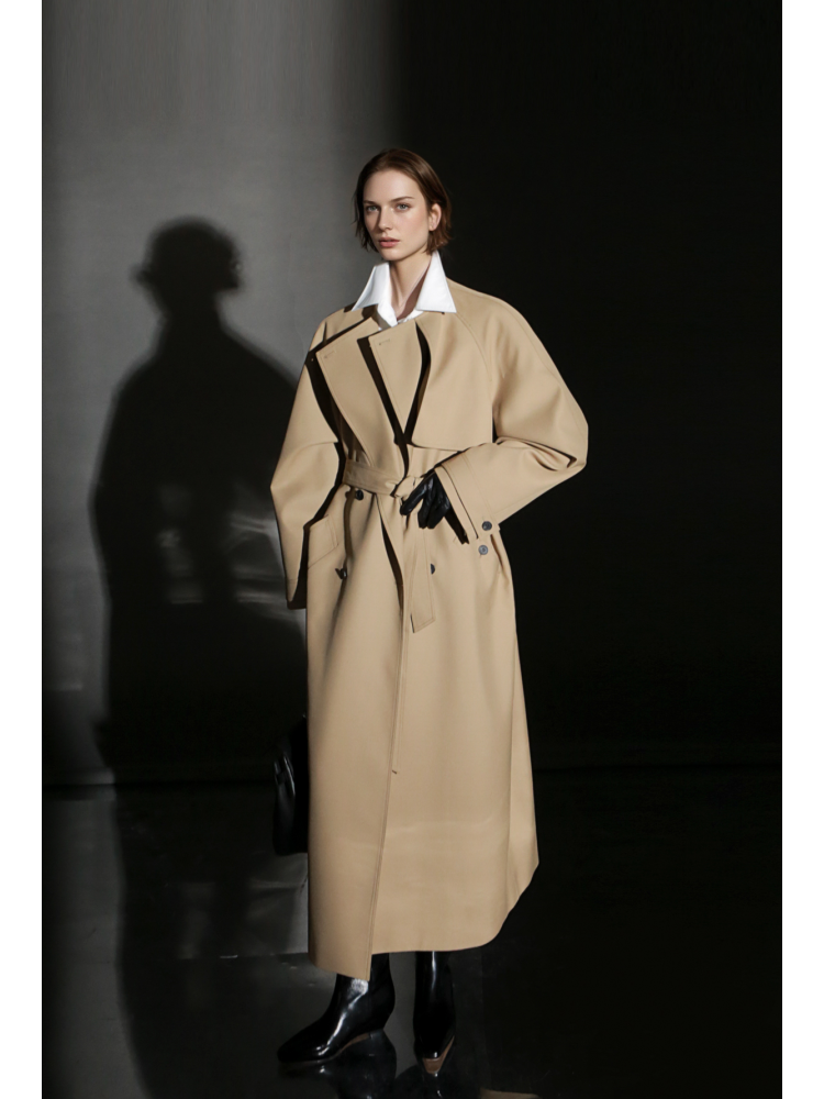 PIAOIN high-end wool relaxed round neck design old money windbreaker jacket -GINA