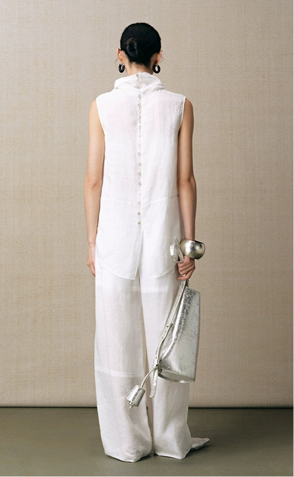 ZHUCHONGYUN new loose turtleneck paneled cut-out sleeveless top--RAMIE.