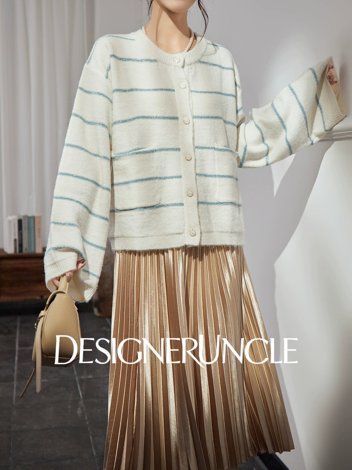 DGU| Off-white striped new light luxury niche design sweet and versatile double-knit top - TRUST.