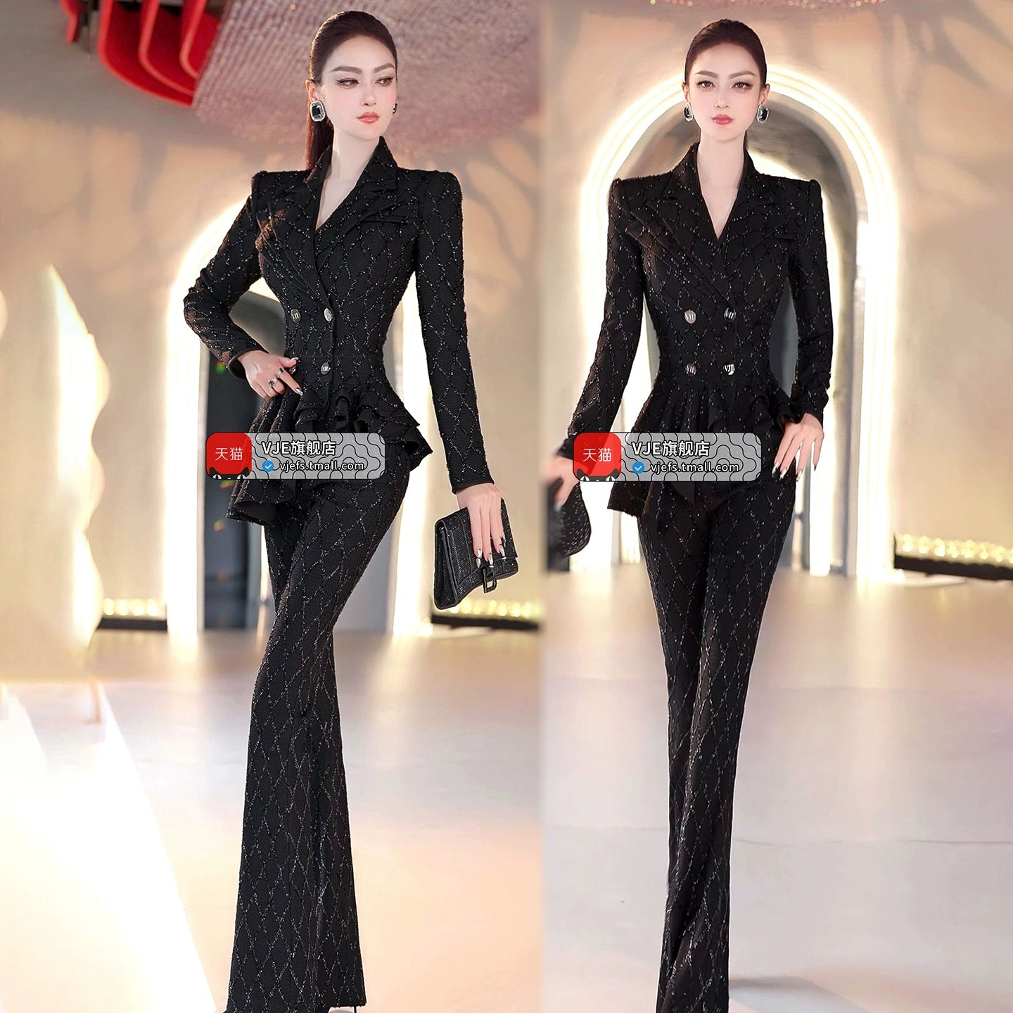 VJE Double-breasted Skirt Top Micro Flared Pants Two-Piece Set-MINO.