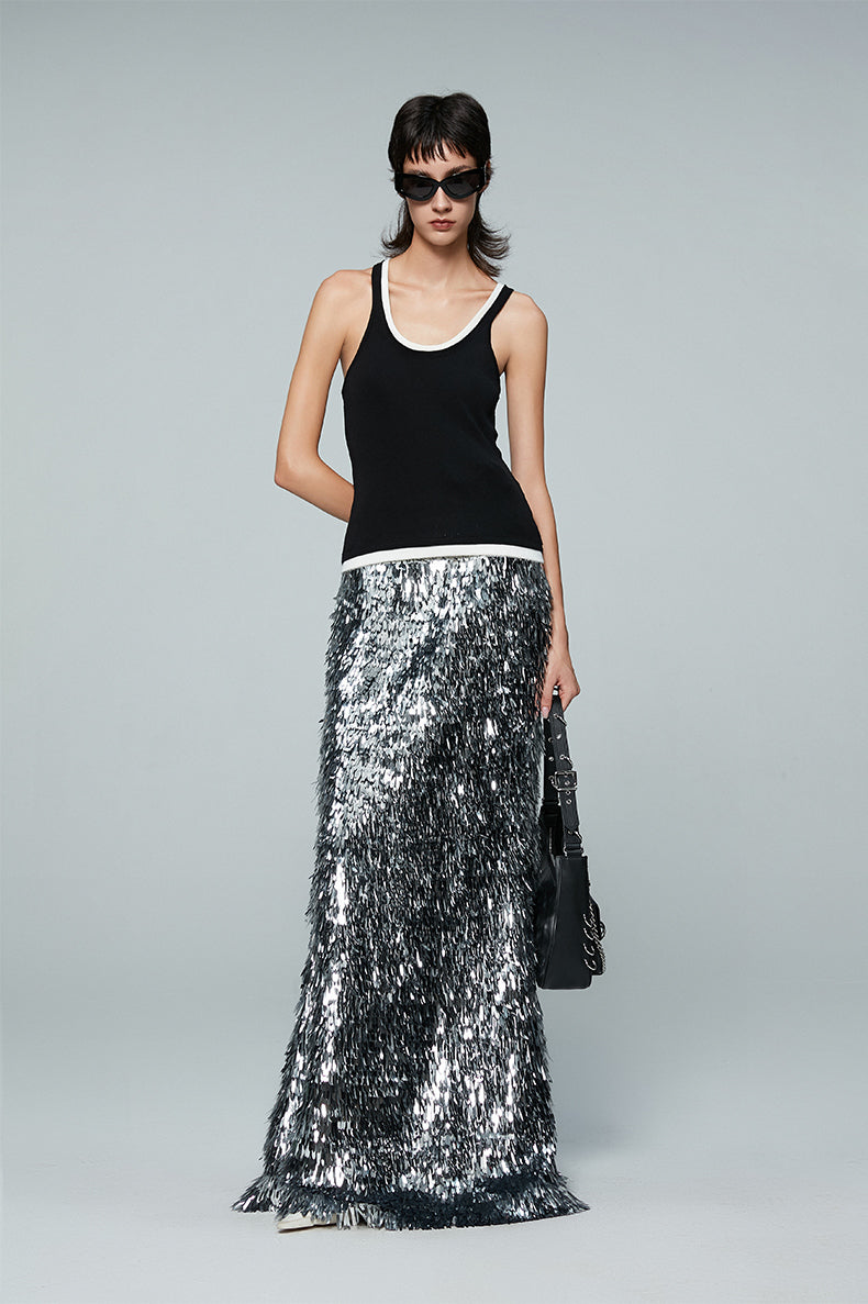 ANNAKIKI silver gray thorn sequin mermaid skirt skirt-CAROLINE