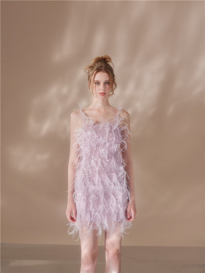 Wardrobes by Chen Elegant Purple Embroidered Beads Feather Dress-Cassie