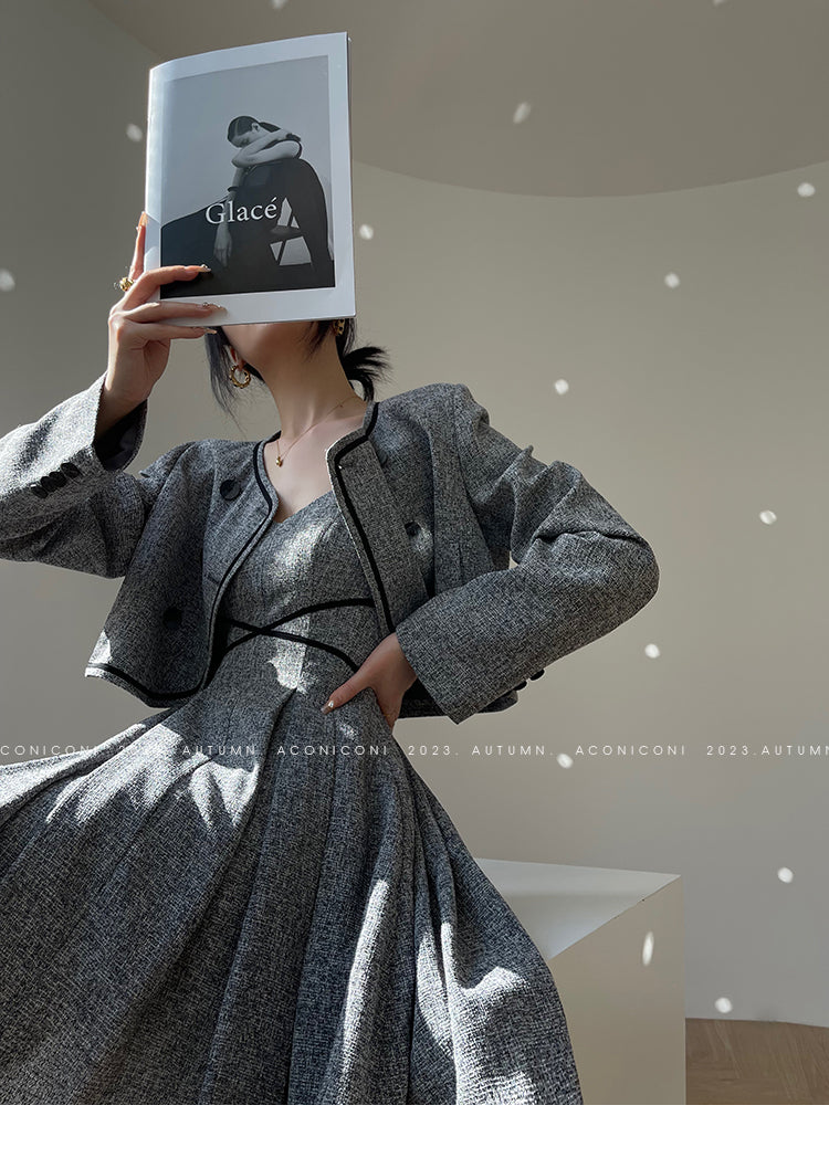 Aconiconi High End Gray V-Neck Sleeveless Hound Sooth Cocktail Dress- Kawashima Girl