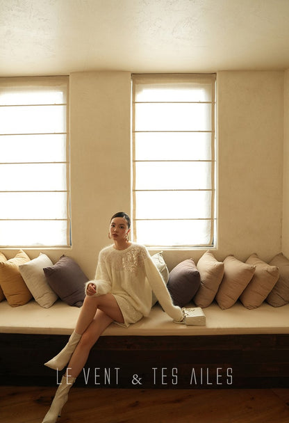 LE VENT&TES AILES high-luxury furry sequin-embroidered alpaca spring sweater-LILY