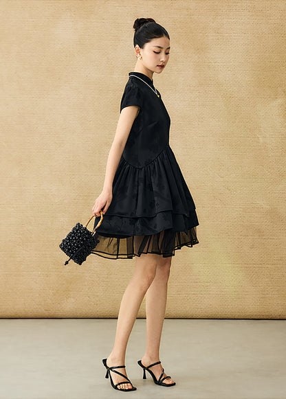 HECO Acetate Jacquard Midi Tiered Cap Sleeves Dress - HEART.