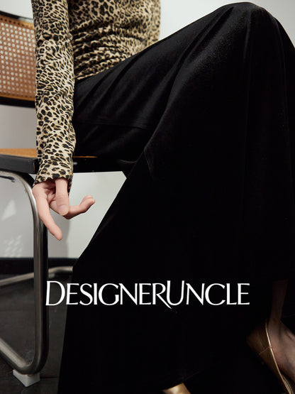 DGU|Twilight Black Velvet High-Waisted Slimming Versatile Commuter French Skirt - Kyla.