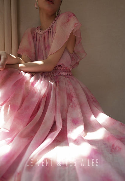 LE VENT&TES AILES Sakura Tencel Smudge Slip Skirt Loose Top Handmade-BECCA