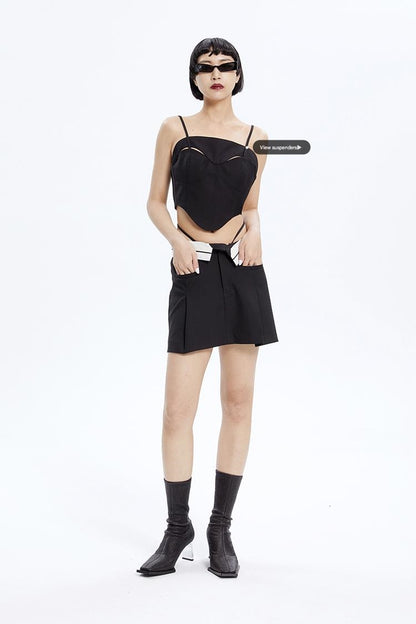 Tiny IN low-waisted contrasting turn-up short pressed pleats skirt-LULU