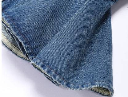 WANGXO| Flexible Cotton Denim Ruffle Top & Straight-Leg Pants- NAYA.