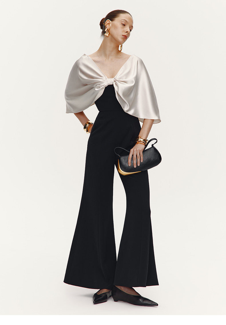 ATELIER MISS LU  Glossy Shawl Spliced Wide-leg Jumpsuit - WARM