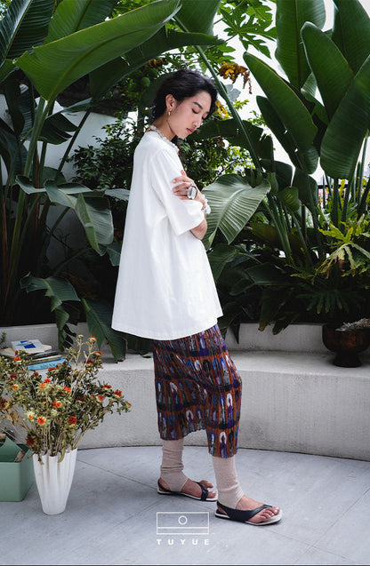 TUYUE Mural print pleated high waisted midi skirt- ANDANA.