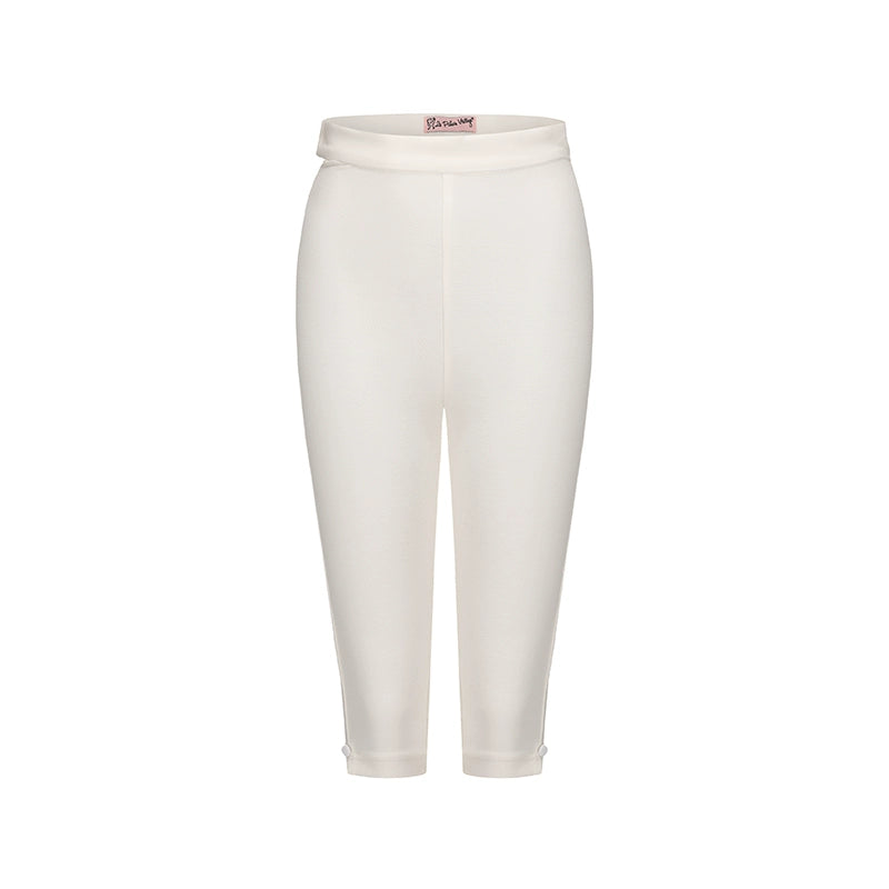 Le Palais Vintage 50s Summer Pure White High-Waisted Hip Cropped Pants-EVERGREEN