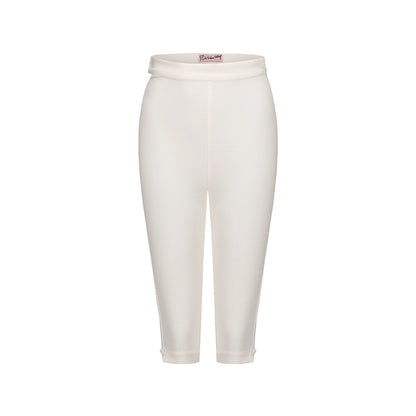 Le Palais Vintage 50s Pure White High-Waisted Hip Cropped Pants-EVERGREEN.