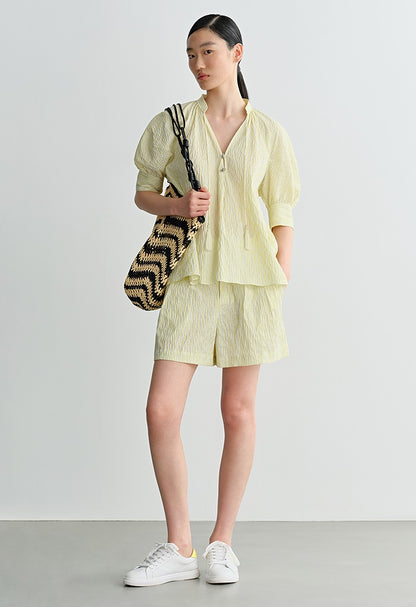 COMME MOI L summer women's yellow striped shorts - SALOME.