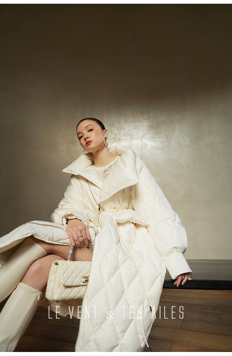 LE VENT&TES AILES Luxury High Cover Pressure Down Long Winter Jacket Coat -SZA