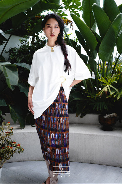 TUYUE Mural print pleated high waisted midi skirt- ANDANA.