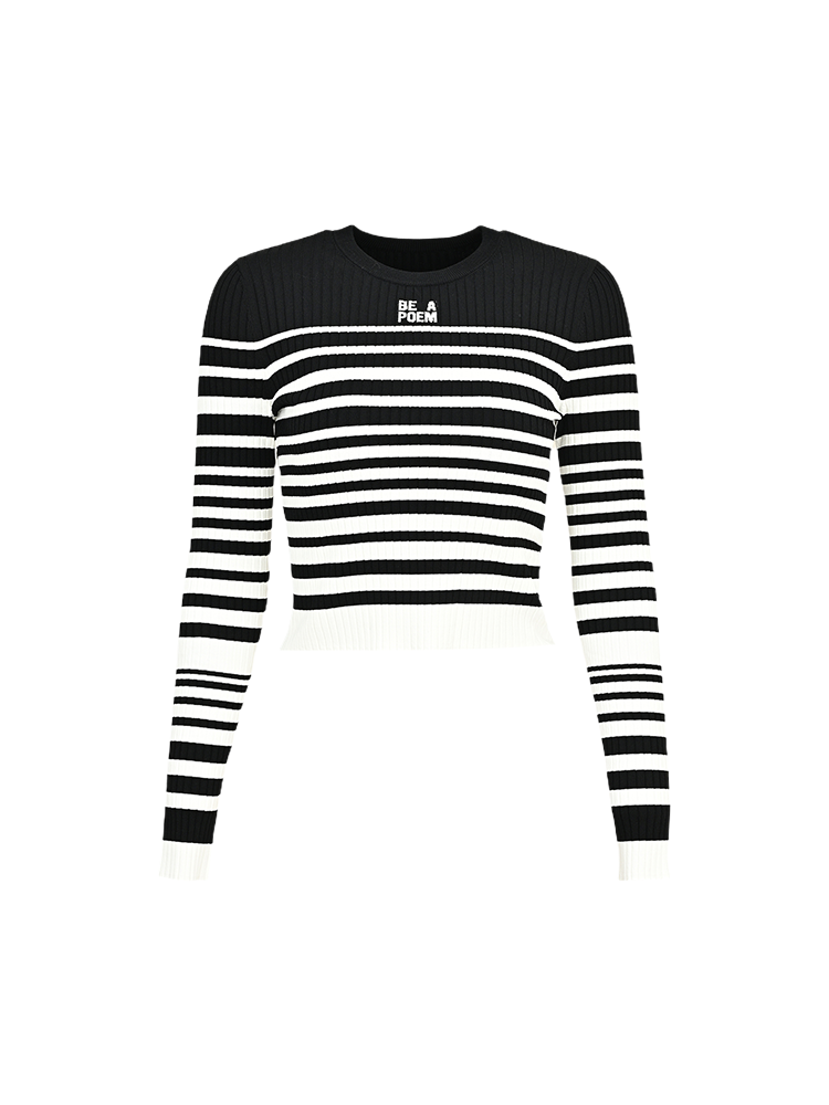 YES BY YESIR  black and white striped short woolen knit top - PROJECT.