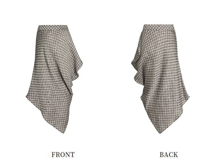 ZHUCHONGYUN linen checkerboard texture irregular skirt--KIMESTU.