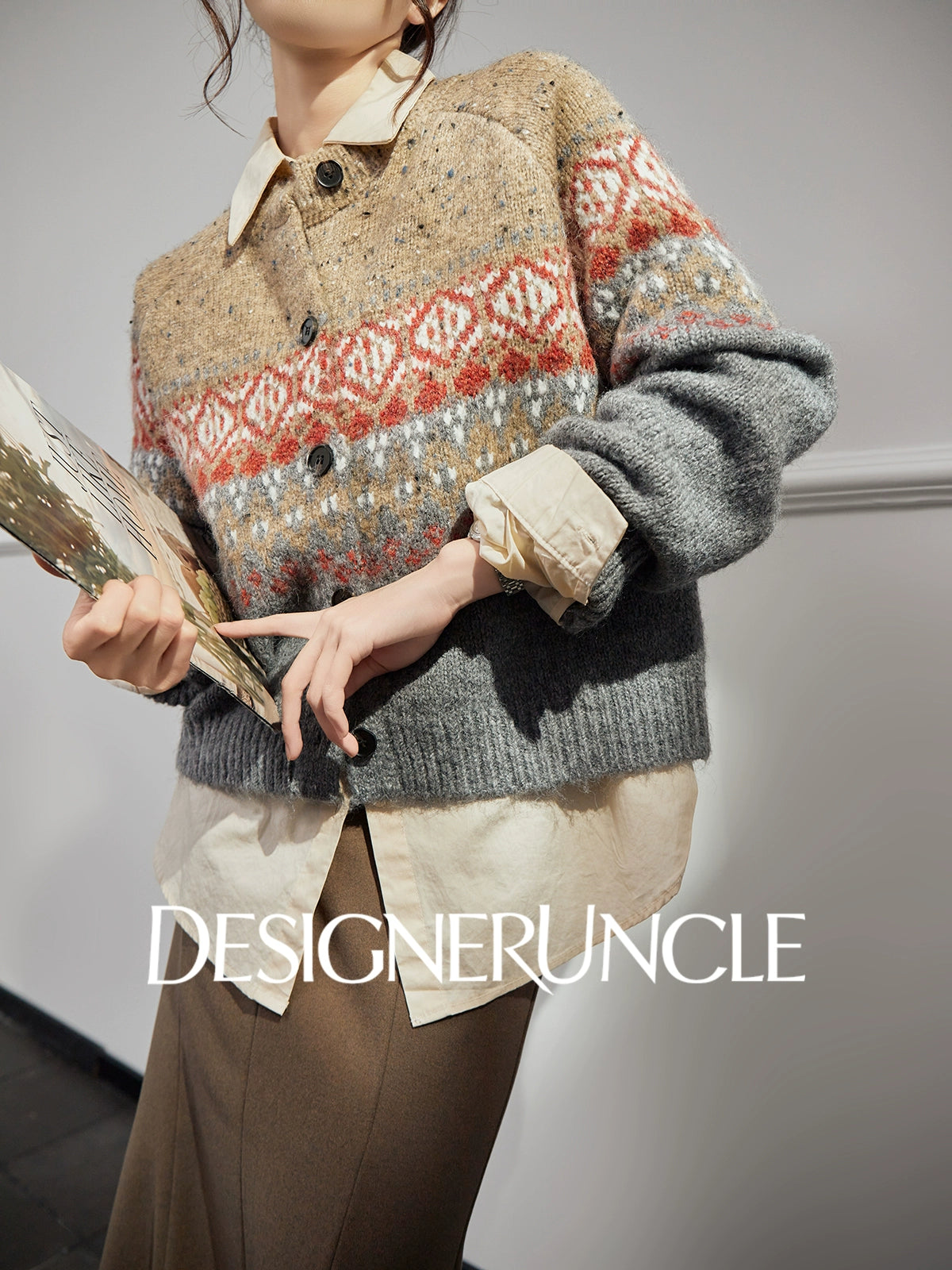 DGU "Twilight" gray sweater women's new loose and lazy style top trendy knitted cardigan- ONE.