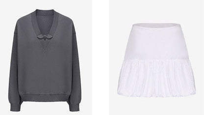 ATELIER MISS LU Rabbit Ear Bow Stitched Silhouette Sweatshirt - MIKE
