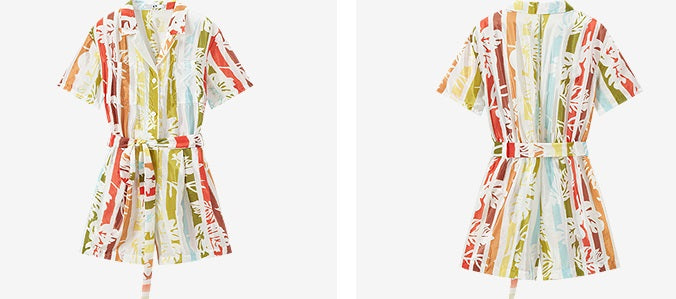 COMME MOI Lv Yan designer summer beach vacation short sleeve printed jumpsuit - SOPHIA.