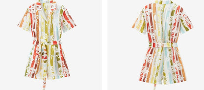 COMME MOI Lv Yan designer summer beach vacation short sleeve printed jumpsuit - SOPHIA.
