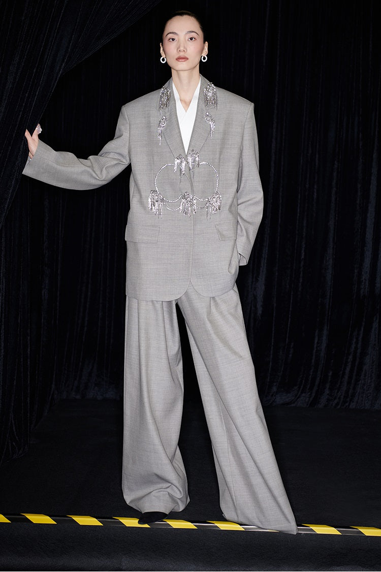 M essential Mackay designer skinny wool orchid crystal lamp tassel bead suit - TONY.